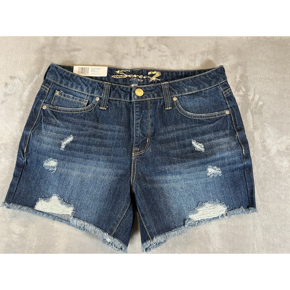 Seven7 Weekend Short 5" Fray Hem Mid Rise Distressed Denim‎ Womens Size 8 NWT